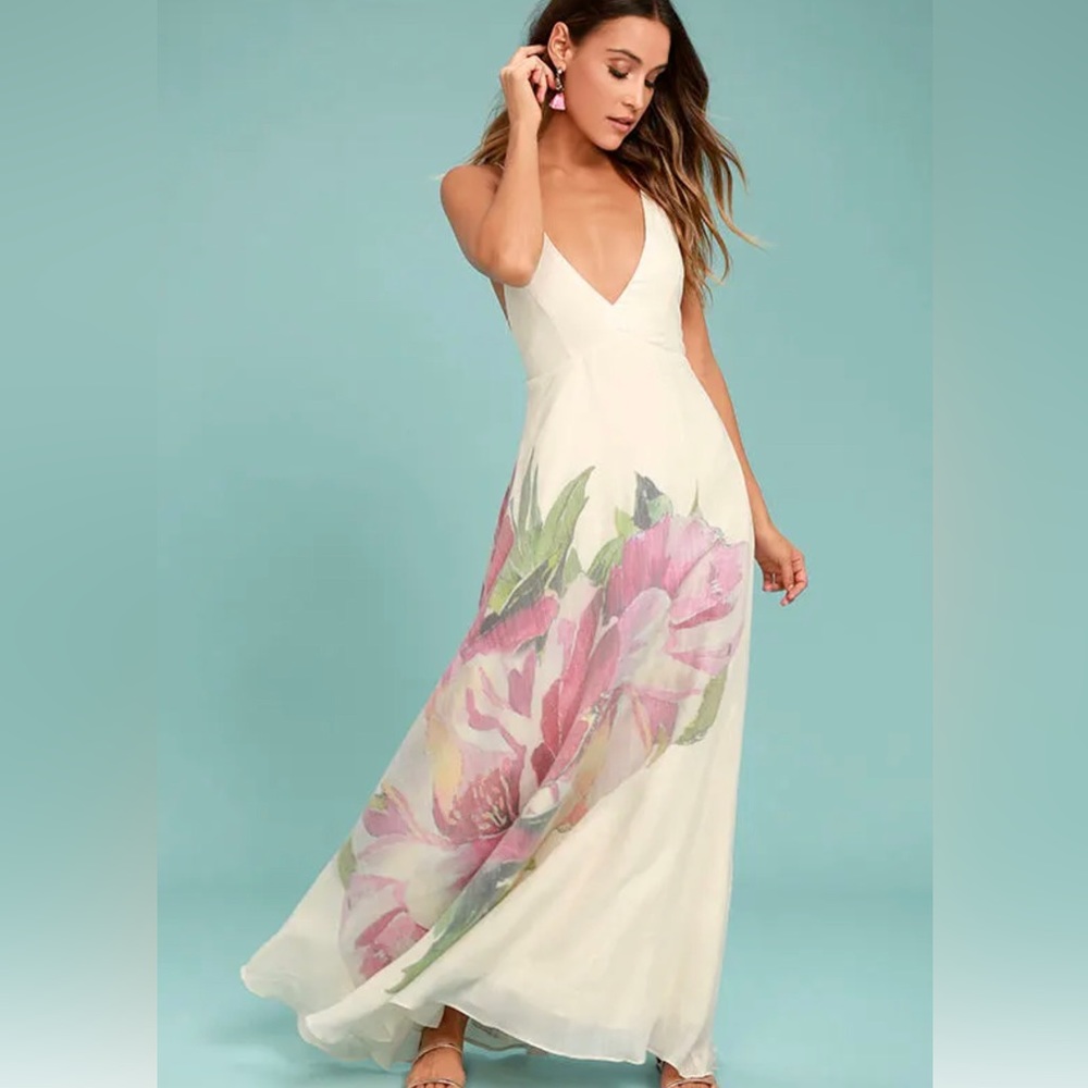 Lulus Zen Garden Cream Floral Print Maxi Dress Size XS new with tags. Vintage